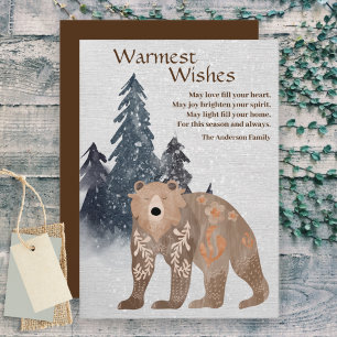 Cartes Pour Fêtes Annuelles Ours naturel moderne en forêt Japandi Noël