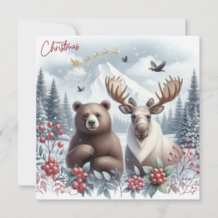 Cartes Pour Fêtes Annuelles Ours, orignal et belle nature à Noël
