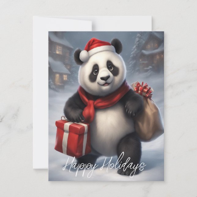Cartes Pour Fêtes Annuelles Ours Panda Santa (Devant)