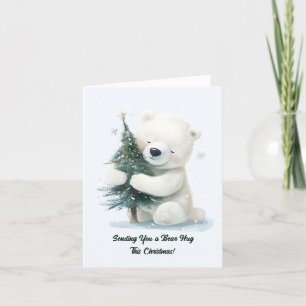 Cartes Pour Fêtes Annuelles Ours polaire adorable étreignant l'arbre de Noël, 