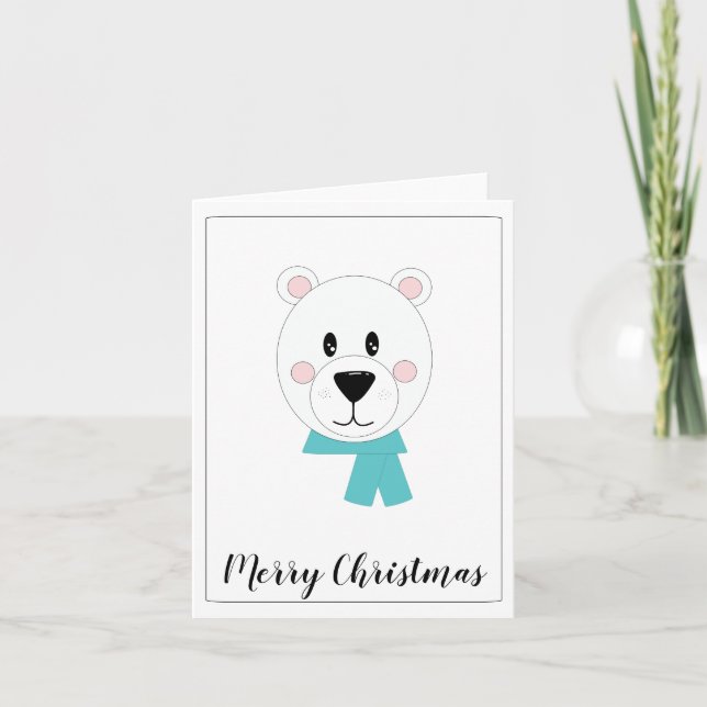 Cartes Pour Fêtes Annuelles Ours polaire avec écharpe sarcelle  (Devant)