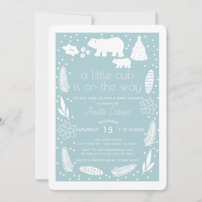 Cartes Pour Fêtes Annuelles Ours polaire Baby shower bleu de vacances Invitati (Devant)