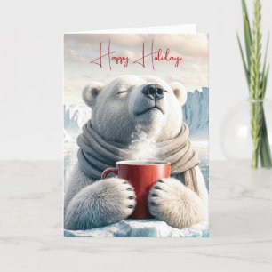 Cartes Pour Fêtes Annuelles Ours Polaire De Noël Avec Mug De Café Rouge