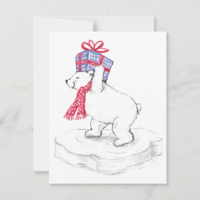 Cartes Pour Fêtes Annuelles Ours polaire en caricature mignonne avec cadeaux d (Devant)