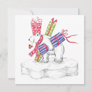 Cartes Pour Fêtes Annuelles Ours polaire en caricature mignonne avec cadeaux d