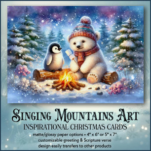 Cartes Pour Fêtes Annuelles Ours polaire et feu de camp de pingouin Noël chrét
