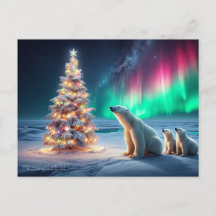 Cartes Pour Fêtes Annuelles Ours Polaire Maman Cubs Arbre de Noël Lumières du 