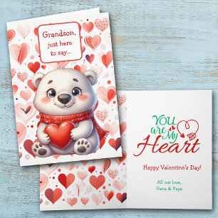 Cartes Pour Fêtes Annuelles Ours polaire mignon Coeur rouge Grand-fils Valenti