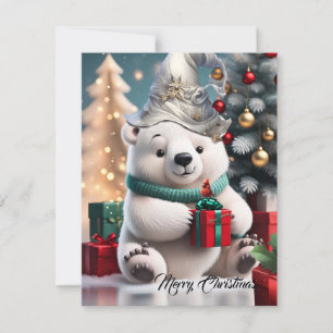 Cartes Pour Fêtes Annuelles Ours polaire moelleux de noël avec cadeau.