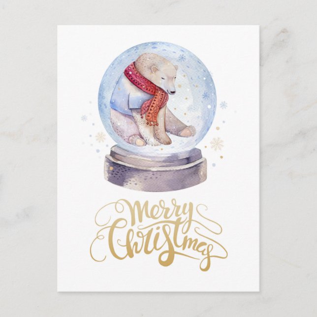 Cartes Pour Fêtes Annuelles Ours polaire neige d'hiver Joyeux Noël (Devant)