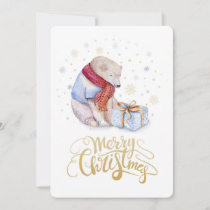 Cartes Pour Fêtes Annuelles Ours polaire Neige hiver Joyeux Noël