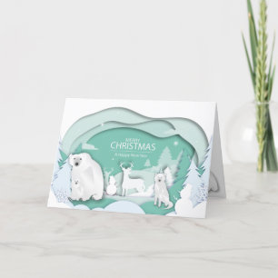 Cartes Pour Fêtes Annuelles Ours polaires et loup blanc Joyeux Noël
