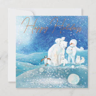 Cartes Pour Fêtes Annuelles Ours polaires, Renard, Pingouin et Snowman heureux