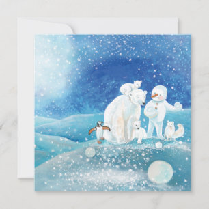 Cartes Pour Fêtes Annuelles Ours polaires, renard polaire, manchot empereur et
