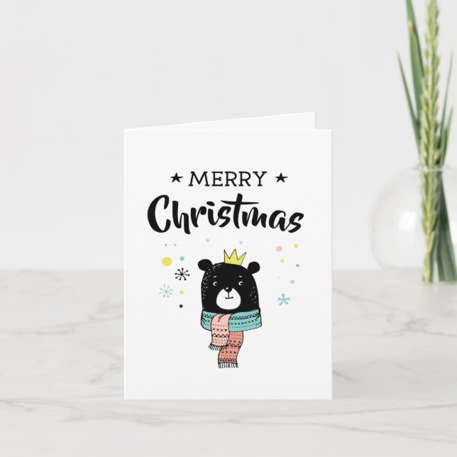 Cartes Pour Fêtes Annuelles Ours rétro couronne joyeux noël (Devant)