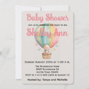 Cartes Pour Fêtes Annuelles Ourson en montgolfière Baby Shower 