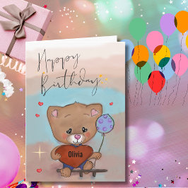 Cartes Pour Fêtes Annuelles Ourson Mignon et Fantaisiste Cœur et Ballon Annive