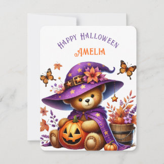 Cartes Pour Fêtes Annuelles Ourson sorcier mignon Citrouille Joyeux Halloween