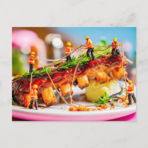 Cartes Pour Fêtes Annuelles ouvriers miniatures cuisine barbecue côtes de porc