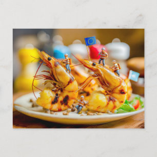 Cartes Pour Fêtes Annuelles ouvriers miniatures préparant des crevettes grillé