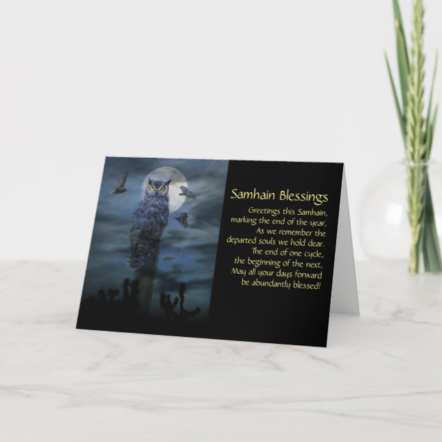 Cartes Pour Fêtes Annuelles Owl Samhain Blessings (Devant)