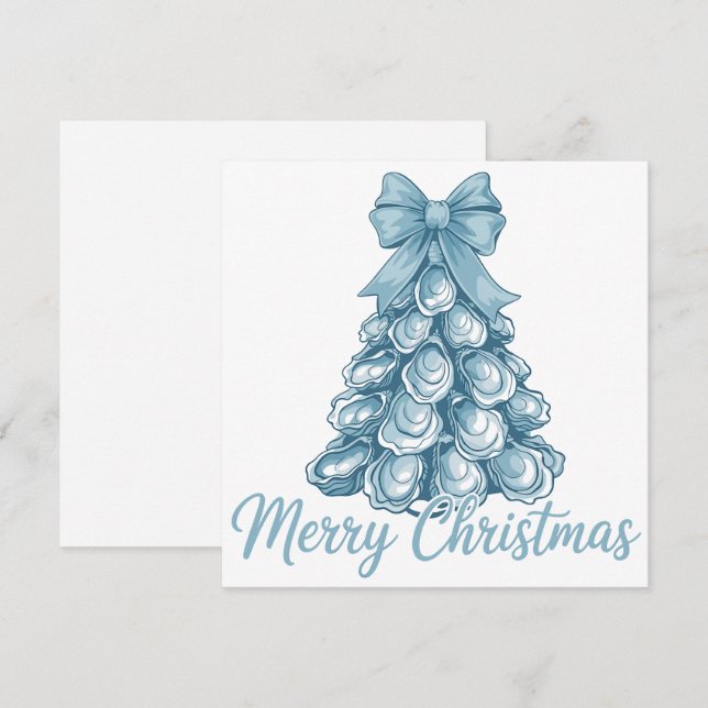 Cartes Pour Fêtes Annuelles Oyster Tree Bow Preppy Joyeux Noël Coquette (Devant / Derrière)