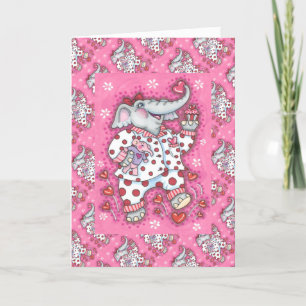 CARTES POUR FÊTES ANNUELLES PACHYDERME CHÈRE EN PAJAMAS ROSE, COUPCAGE CARDIAQ