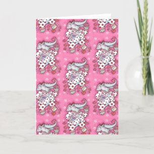 CARTES POUR FÊTES ANNUELLES PACHYDERME CHÈRE EN PAJAMAS ROSE, COUPCAGE CARDIAQ