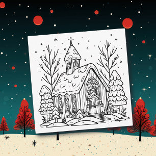 Cartes Pour Fêtes Annuelles Page Color Me   Église de Noël