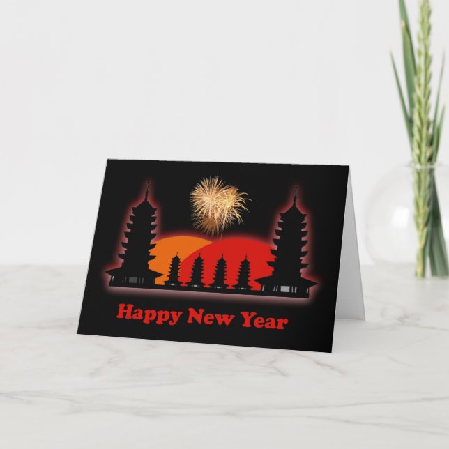 Cartes Pour Fêtes Annuelles Pagodas chinoises heureuses d'année de (Devant)