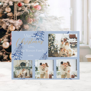Cartes Pour Fêtes Annuelles Pagode de Noël bleu poussiéreux 5 photos
