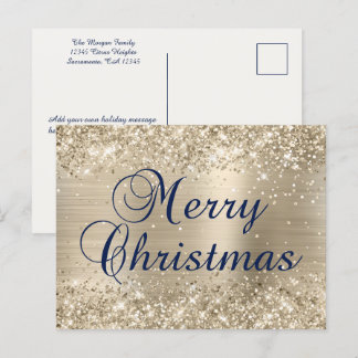 Cartes Pour Fêtes Annuelles Pailleté Or Champagne Papier Métallisé Bleu Marine