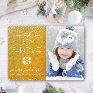 Cartes Pour Fêtes Annuelles Paillettes dorées Paix Joie Amour Photo Flocon Mod
