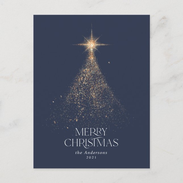 Cartes Pour Fêtes Annuelles Paillettes dorées scintillent bleu moderne Noël Va (Devant)