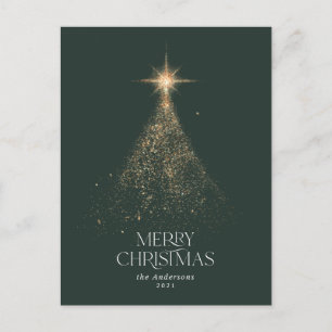 Cartes Pour Fêtes Annuelles Paillettes dorées scintillent vert moderne Noël Fê