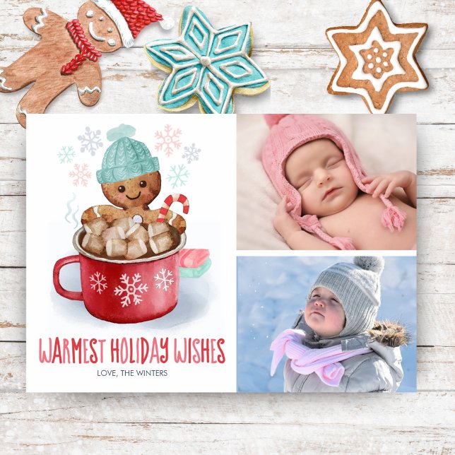 Cartes Pour Fêtes Annuelles Pain d'épices Cocoa Bain de noël Photo (Personalize this with 2 of your favorite photos)