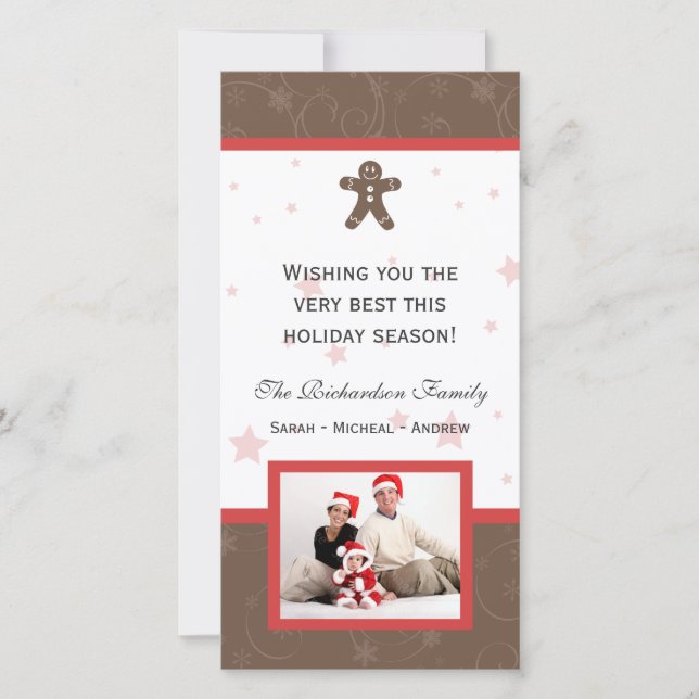 Cartes Pour Fêtes Annuelles Pain d'épices Cookie Joyeux Vacances Famille Photo (Devant)
