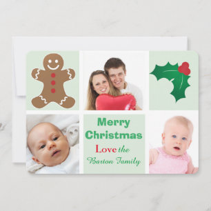 Cartes Pour Fêtes Annuelles Pain d'épices et photo Holly personnalisée Noël