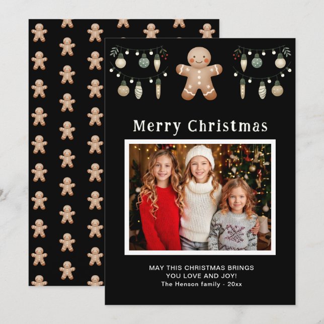 Cartes Pour Fêtes Annuelles Pain d'épices Homme Joyeux Noël Famille Photo (Devant / Derrière)