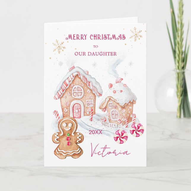 Cartes Pour Fêtes Annuelles Pain d'épices Maison Fille Fille Noël (Devant)