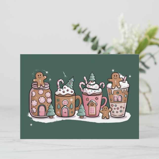 Cartes Pour Fêtes Annuelles Pain d'épices Noël Café Lover Latte Boisson (Debout devant)
