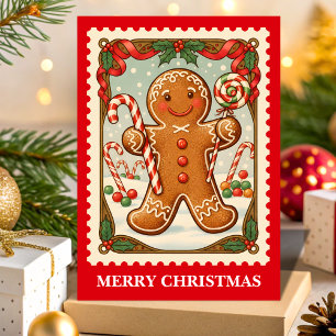Cartes Pour Fêtes Annuelles Pain d'épices rétro Homme Noël Postage Timbre