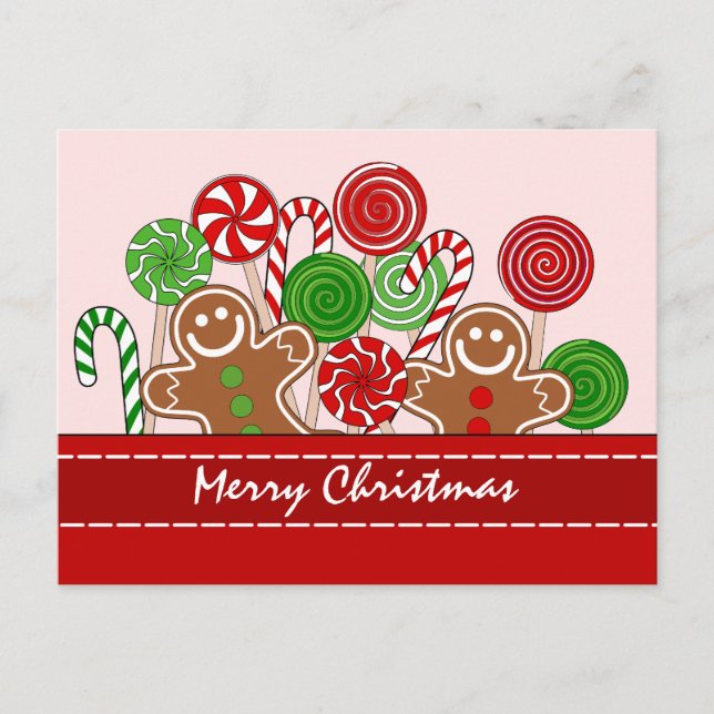 Cartes Pour Fêtes Annuelles Pains d'épices de Noël rouge mignon (Devant)