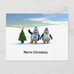 Cartes Pour Fêtes Annuelles Paire de pingouin avec arbre
