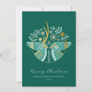 Cartes Pour Fêtes Annuelles Paire de rennes verts Scandi Noël