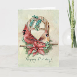 Cartes Pour Fêtes Annuelles Paires de cardinaux d'hiver avec la poinsettia