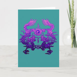 Cartes Pour Fêtes Annuelles Paires de dragons pourpres sur les cadeaux et