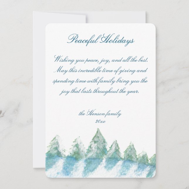 Cartes Pour Fêtes Annuelles Paisible Forêt d'hiver Aquarelle Script Noël (Devant)