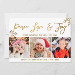 Cartes Pour Fêtes Annuelles PAIX AIMER JOIE   écriture or noël