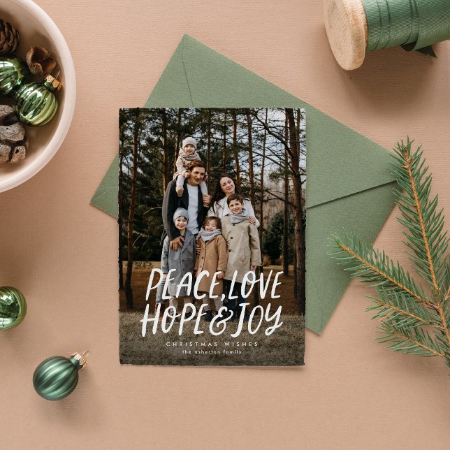 Cartes Pour Fêtes Annuelles Paix amour espoir joie vert Noël (Créateur téléchargé)